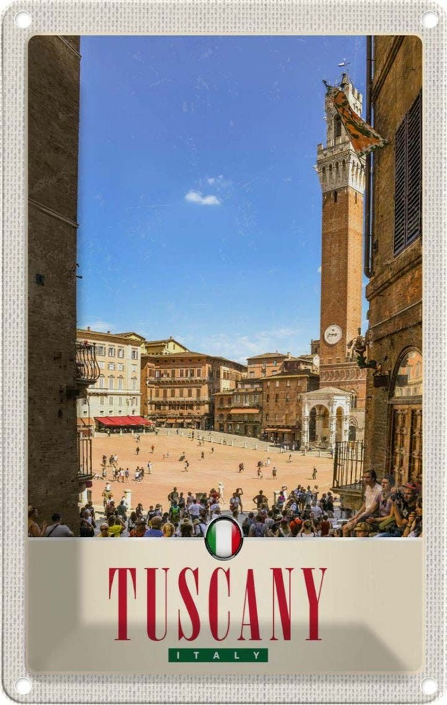 Blechschild 30x20 cm Toskana Italien Platz Natur Kirche Bildmotiv Reisemotiv Abenteuer Reisen Urlaub