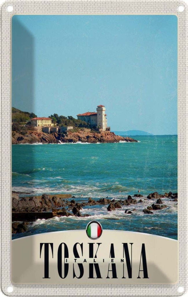 Blechschild 30x20 cm Toskana Italien Häuser Meer Bildmotiv Reisemotiv Abenteuer Reisen Urlaub