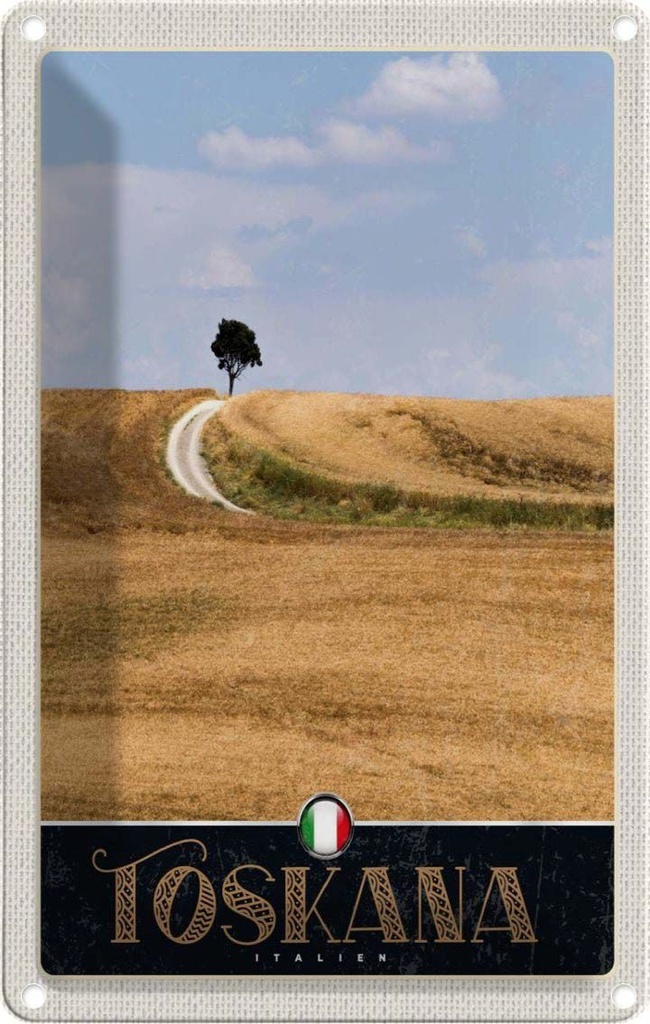 Blechschild 30x20 cm Toskana Italien Baum Wiese Natur Bildmotiv Reisemotiv Abenteuer Reisen Urlaub