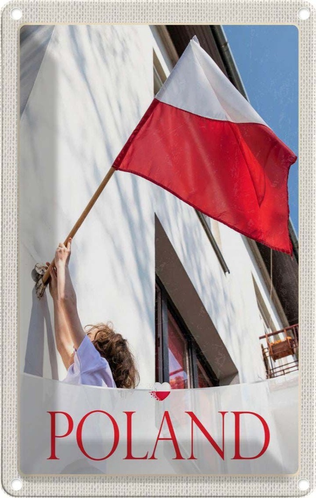 Blechschild 30x20 cm Polen Europa Flagge Haus Bildmotiv Reisemotiv Abenteuer Reisen Urlaub