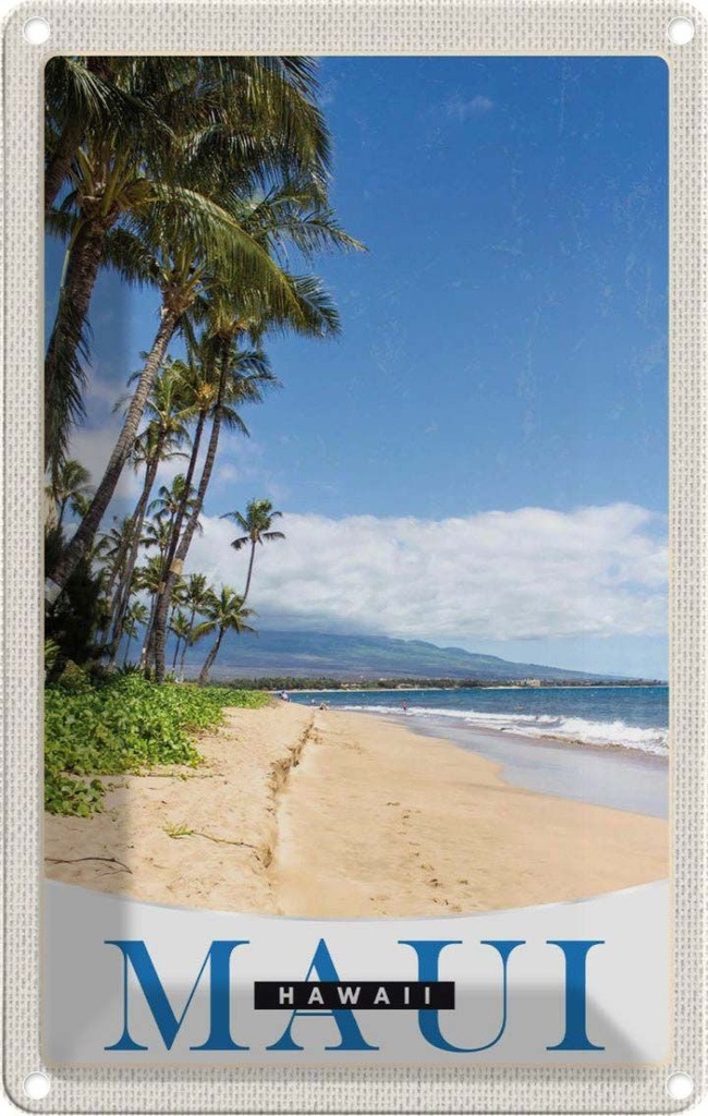 Blechschild 30x20 cm Maui Hawaii Insel Strand Wellen Bildmotiv Reisemotiv Abenteuer Reisen Urlaub