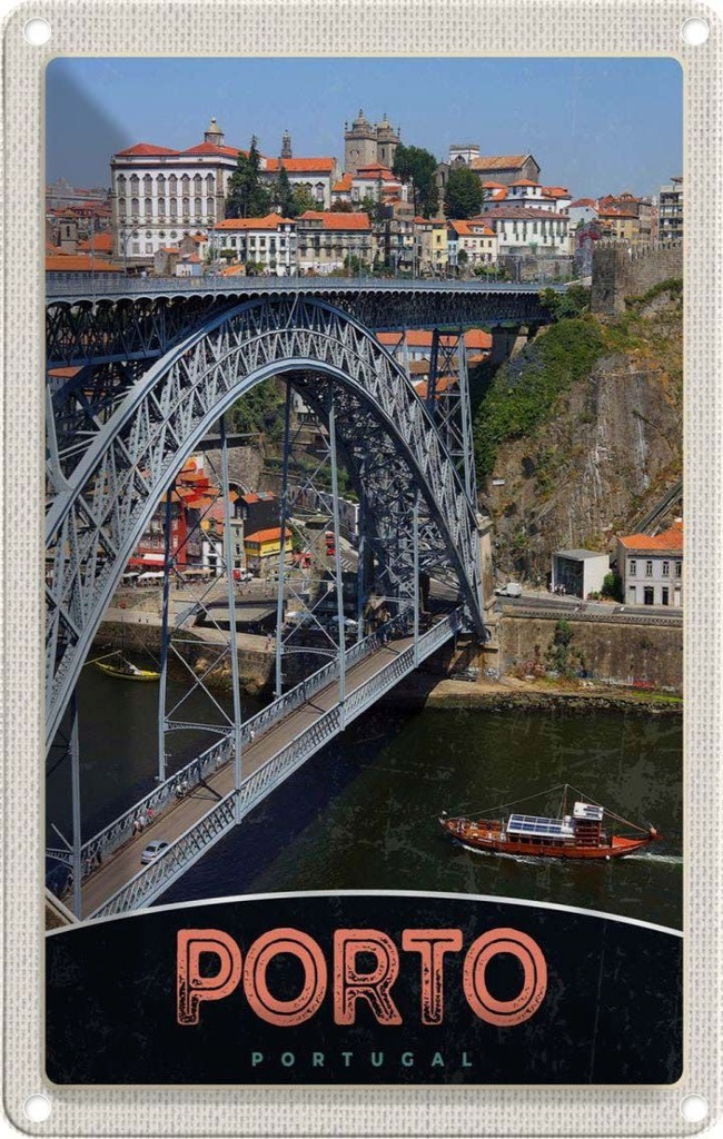 Blechschild 30x20 cm Porto Portugal Europa Brücke Bildmotiv Reisemotiv Abenteuer Reisen Urlaub