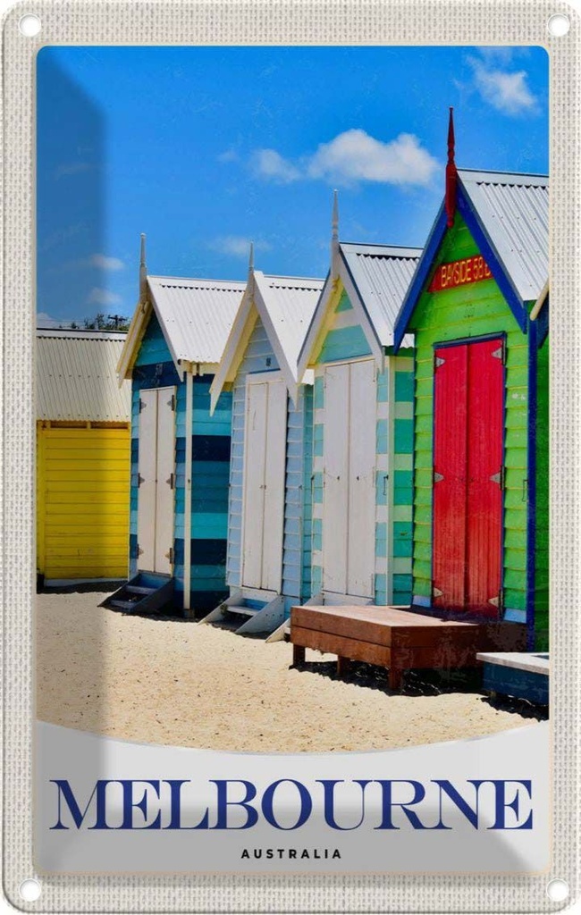 Blechschild 30x20 cm Melbourne Australien Strandhaus Bildmotiv Reisemotiv Abenteuer Reisen Urlaub
