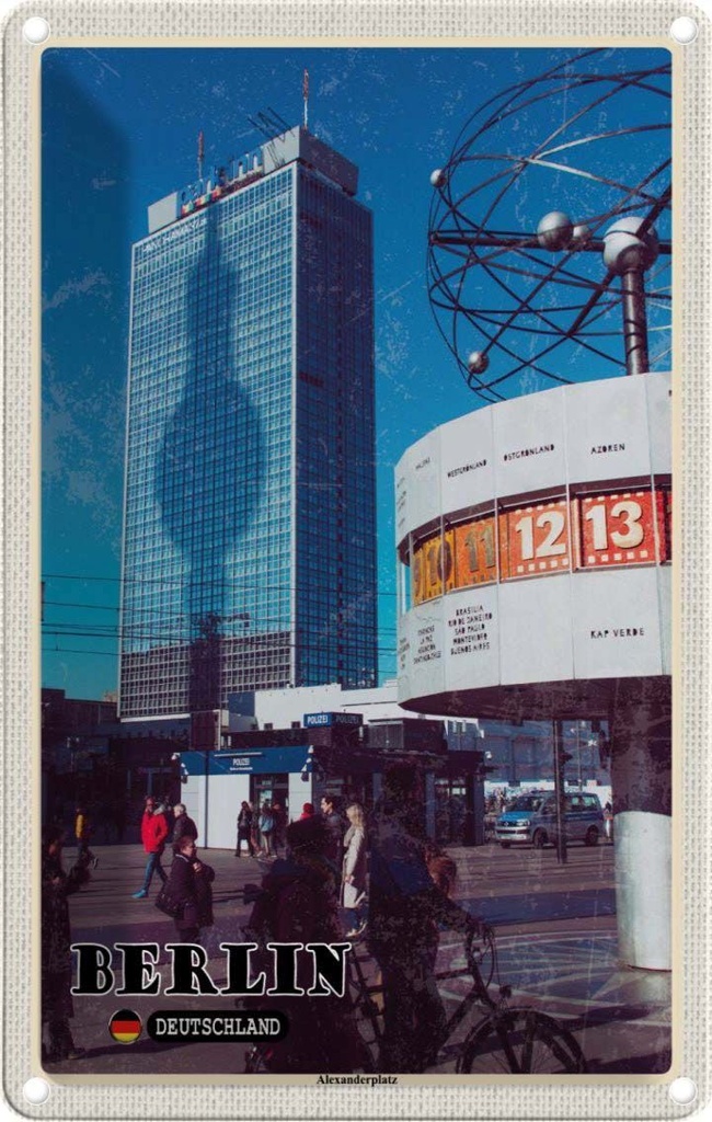 Blechschild 30x20 cm Berlin Alexanderplatz Hauptstadt Bildmotiv Reisemotiv Abenteuer Reisen Urlaub