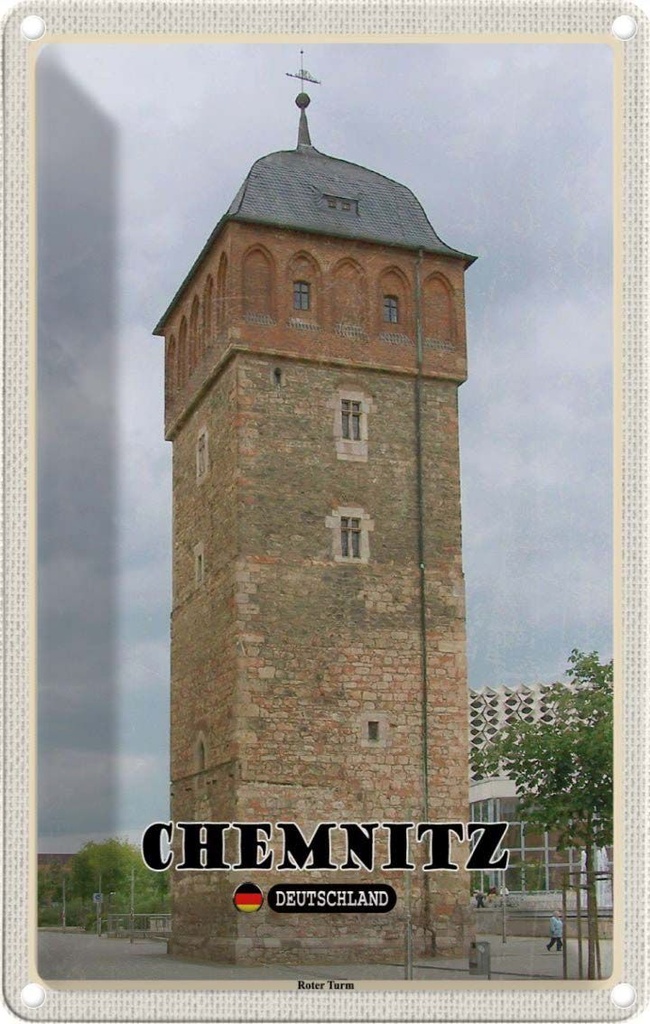 Blechschild 30x20 cm Chemnitz Deutschland Roter Turm Bildmotiv Reisemotiv Abenteuer Reisen Urlaub