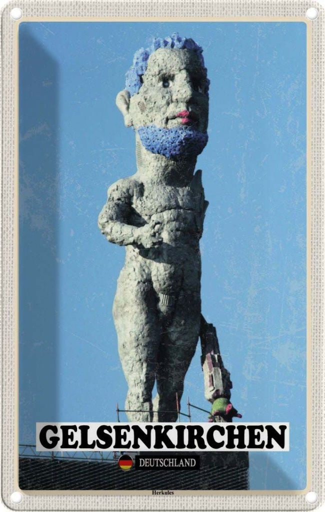 Blechschild 30x20 cm Gelsenkirchen Herkules Skulptur Bildmotiv Reisemotiv Abenteuer Reisen Urlaub