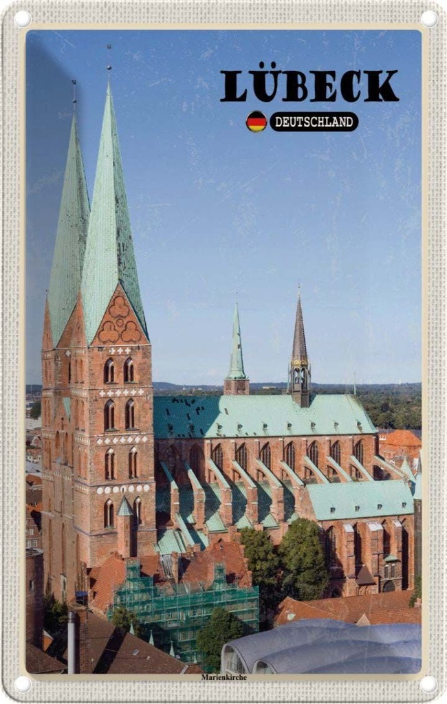 Blechschild 30x20 cm Lübeck Deutschland Marienkirche Bildmotiv Reisemotiv Abenteuer Reisen Urlaub