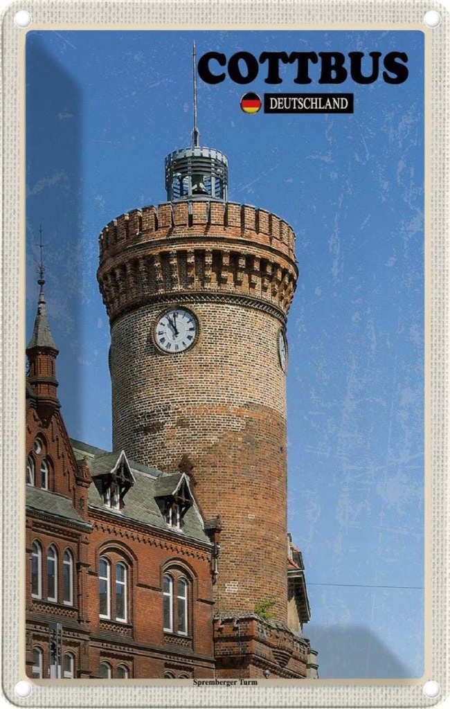 Blechschild 30x20 cm Cottbus Spremberger Turm Bildmotiv Reisemotiv Abenteuer Reisen Urlaub