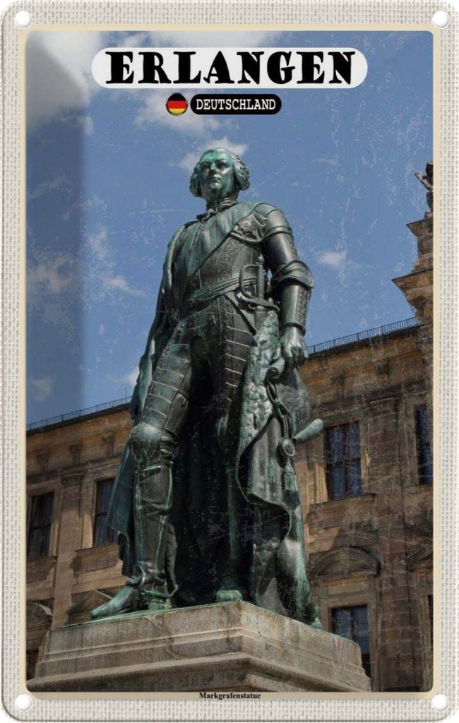 Blechschild 30x20 cm Erlangen Markgrafenstatue Bildmotiv Reisemotiv Abenteuer Reisen Urlaub