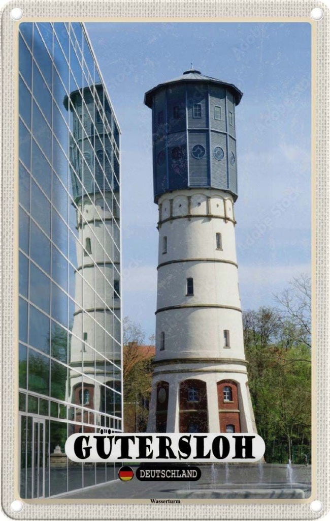 Blechschild 30x20 cm Gütersloh Wasserturm Bildmotiv Reisemotiv Abenteuer Reisen Urlaub