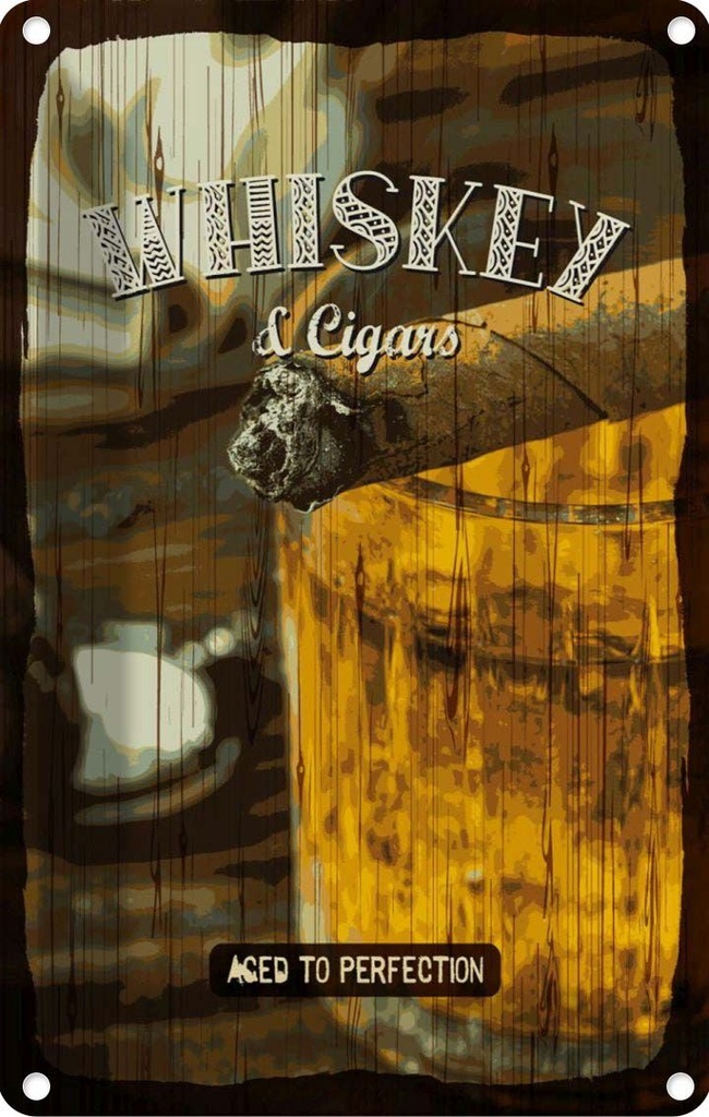 Blechschild 30x20 cm Whiskey & Cigars aced to perfection