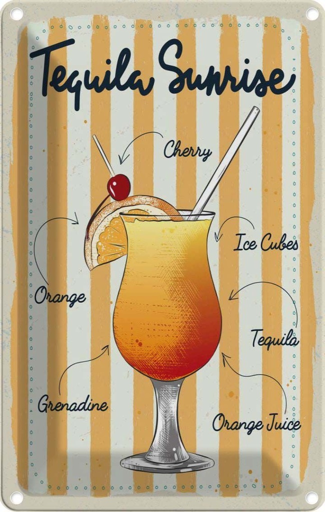 Blechschild 30x20 cm Tequila Sunrise Cherry Orange