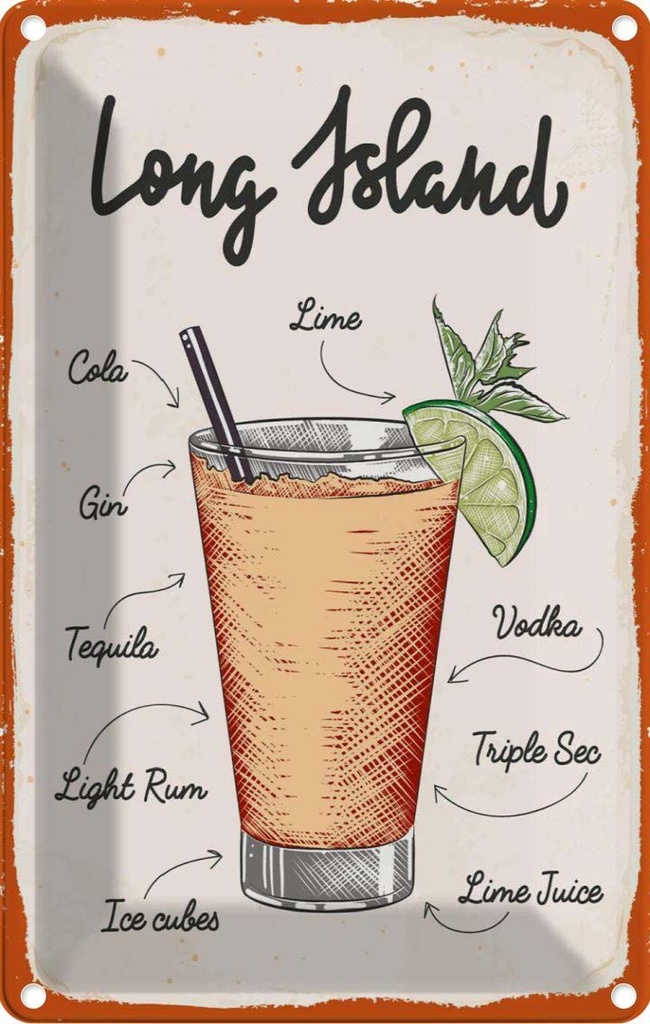 Blechschild 30x20 cm Long Island Tequila Vodka