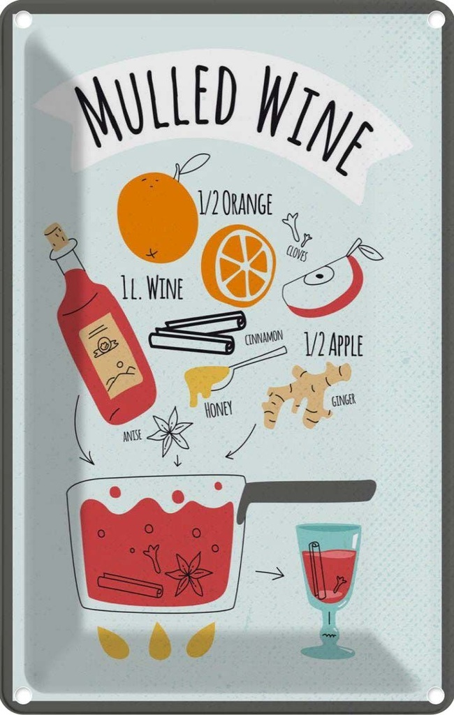 Blechschild 30x20 cm Mulled Wine Orange Wine Anise