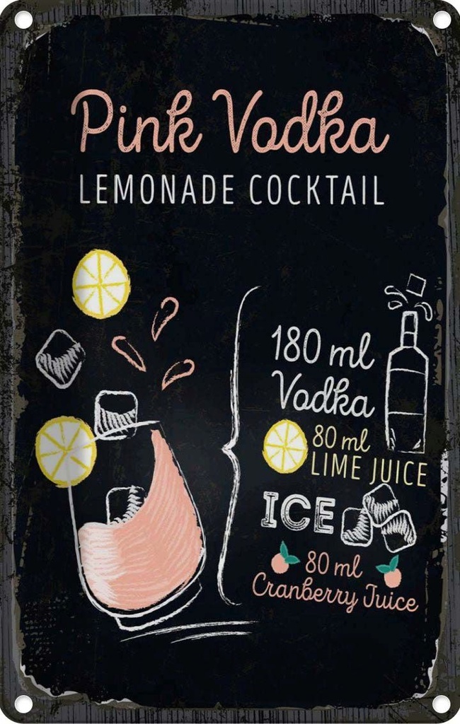 Blechschild 30x20 cm Pink Vodka Cocktail Recipe