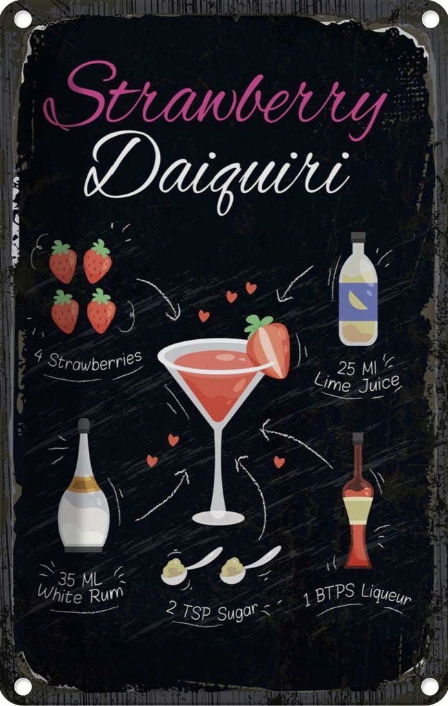 Blechschild 30x20 cm Strawberry Daiquiri Cocktail