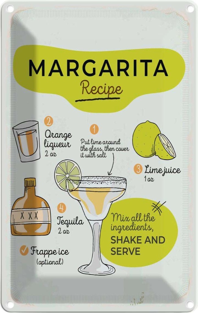 Blechschild 30x20 cm Margarita Recipe orange lime