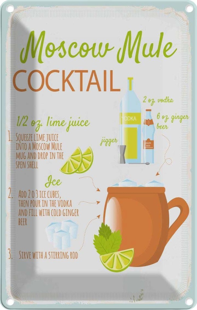 Blechschild 30x20 cm Moscow Mule Cocktail Recipe