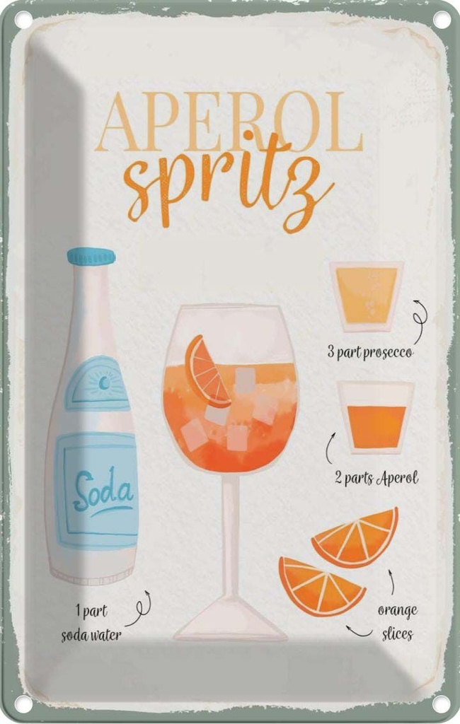 Blechschild 30x20 cm Aperol Spritz Cocktail Recipe