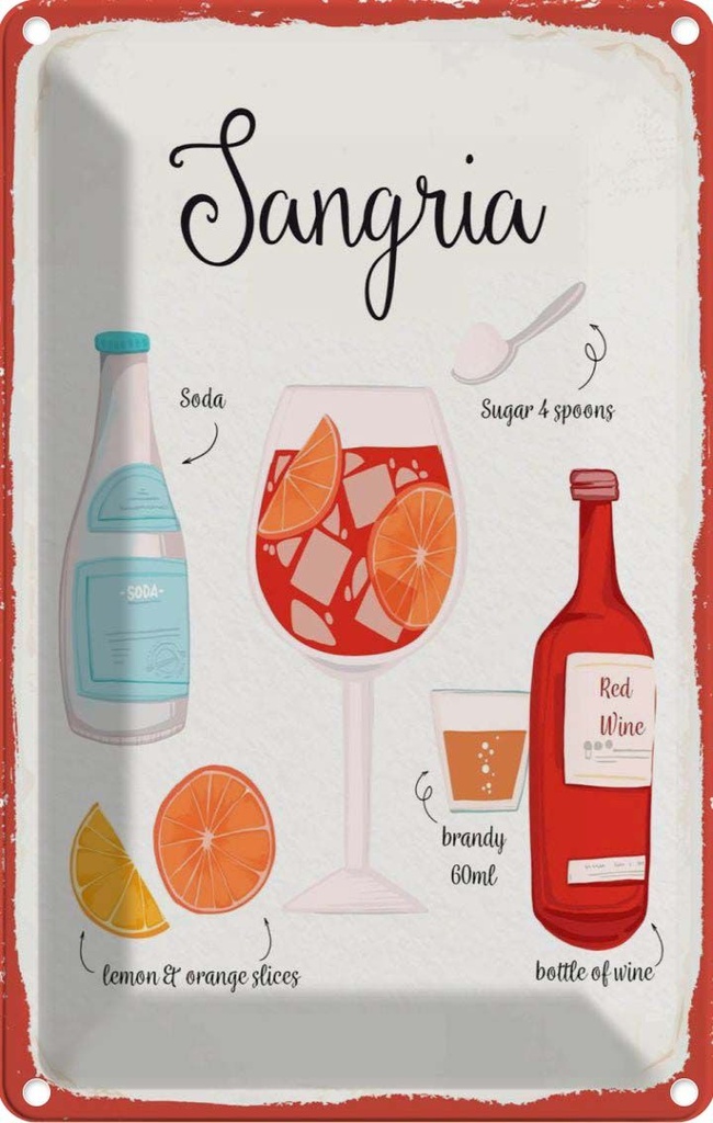 Blechschild 30x20 cm Sangria Cocktail Recipe Soda