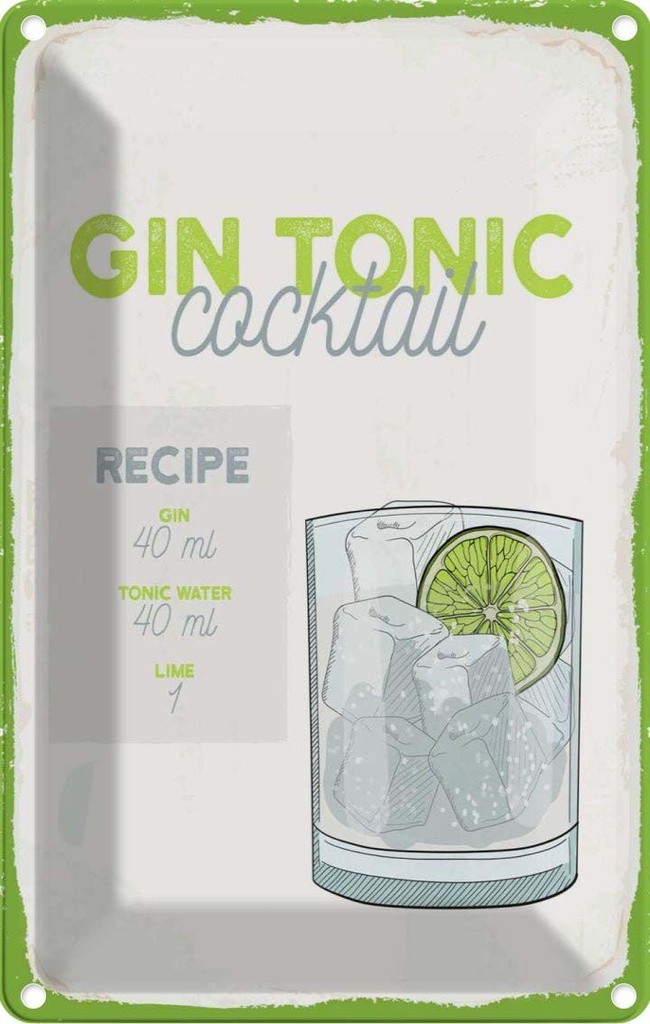 Blechschild 30x20 cm Gin Tonic Cocktail Recipe