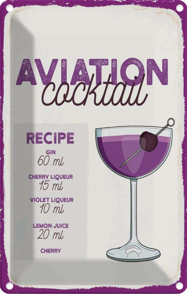 Blechschild 30x20 cm Aviation Cocktail Recipe