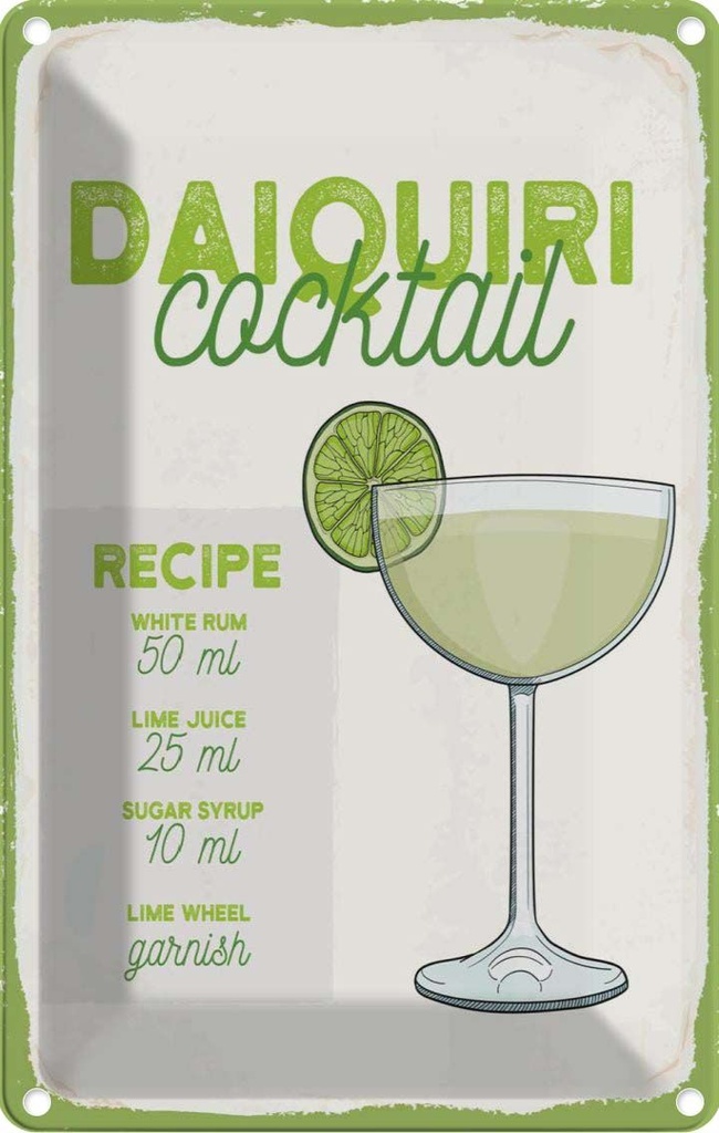 Blechschild 30x20 cm Daiquiri Cocktail Recipe