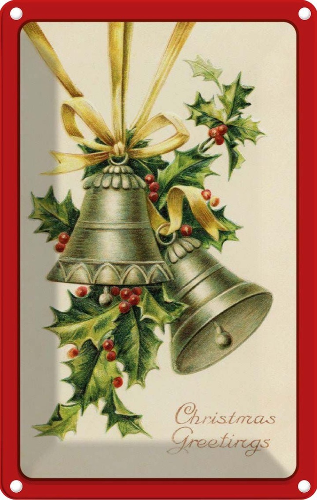 Blechschild 30x20 cm Weihnachtszweig Glocke Christmas