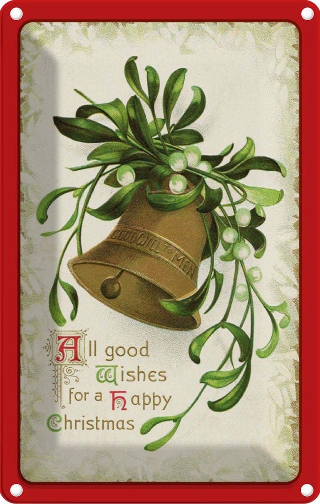 Blechschild 30x20 cm Weihnachtsglocke happy Christmas Fest