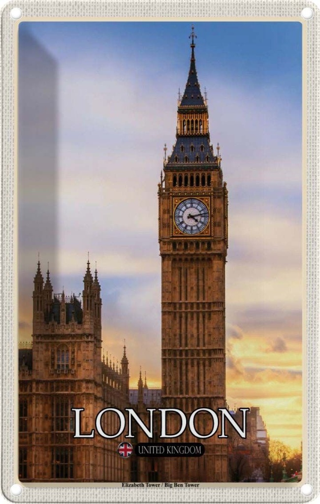 Blechschild 30x20 cm London Elizabeth Tower Big Ben Bildmotiv Reisemotiv Abenteuer Reisen Urlaub
