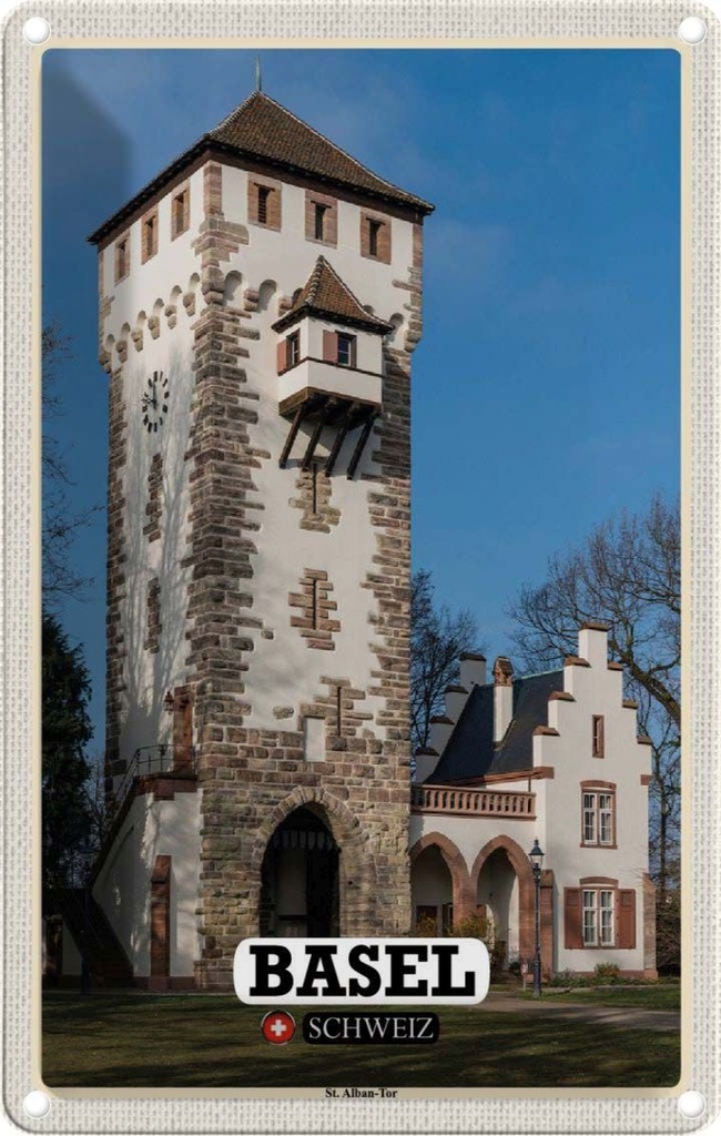 Blechschild 30x20 cm Basel Schweiz St. Alban-Tor Bildmotiv Reisemotiv Abenteuer Reisen Urlaub