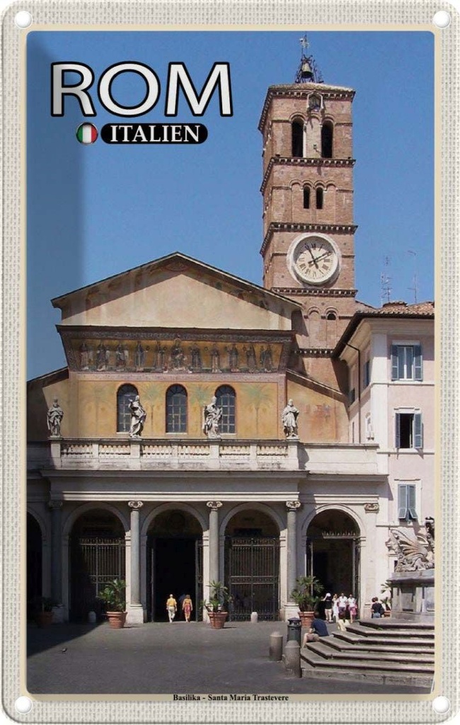 Blechschild 30x20 cm Rom Basilika Santa Maria Trastevere Bildmotiv Reisemotiv Abenteuer Reisen Urlaub