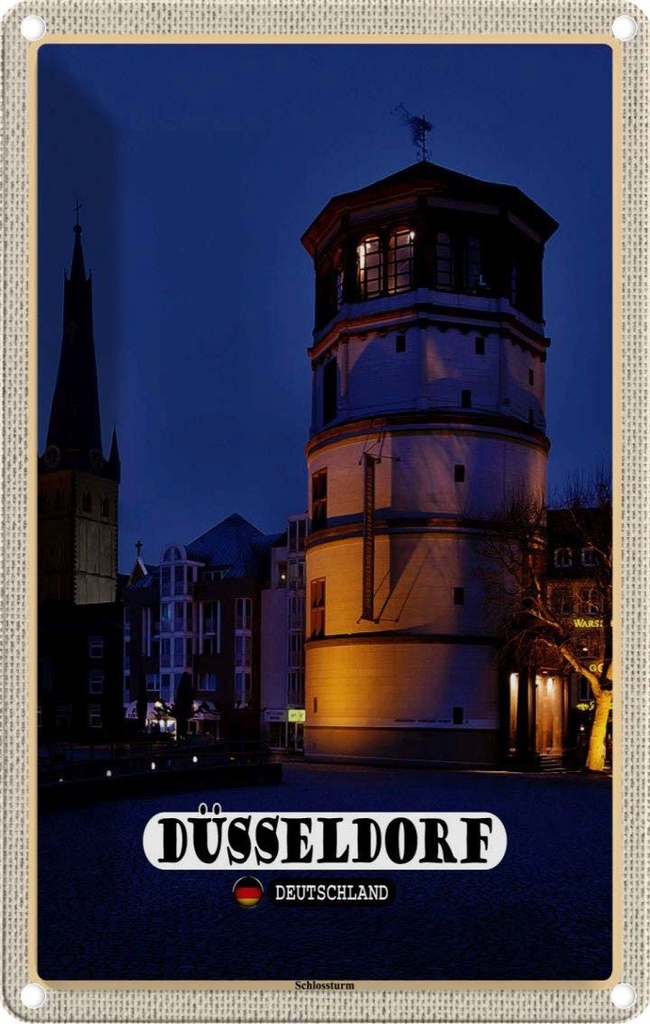 Blechschild 30x20 cm Düsseldorf Schlossturm Baukunst Bildmotiv Reisemotiv Abenteuer Reisen Urlaub