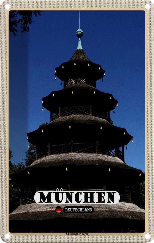 Blechschild 30x20 cm München Chinesicher Turm Baukunst Abenteuer Reisen Urlaub