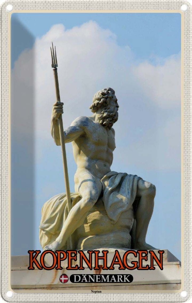 Blechschild 30x20 cm Kopenhagen Dänemark Neptun Statue Bildmotiv Reisemotiv Abenteuer Reisen Urlaub