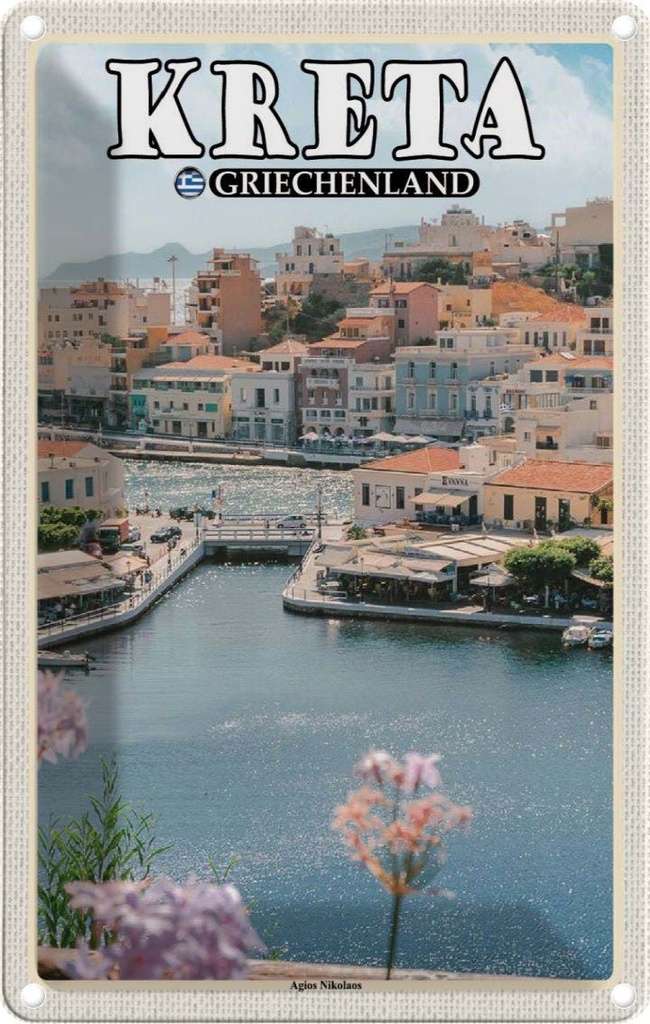 Blechschild 30x20 cm Kreta Griechenland Agios Nilolaos Bildmotiv Reisemotiv Abenteuer Reisen Urlaub