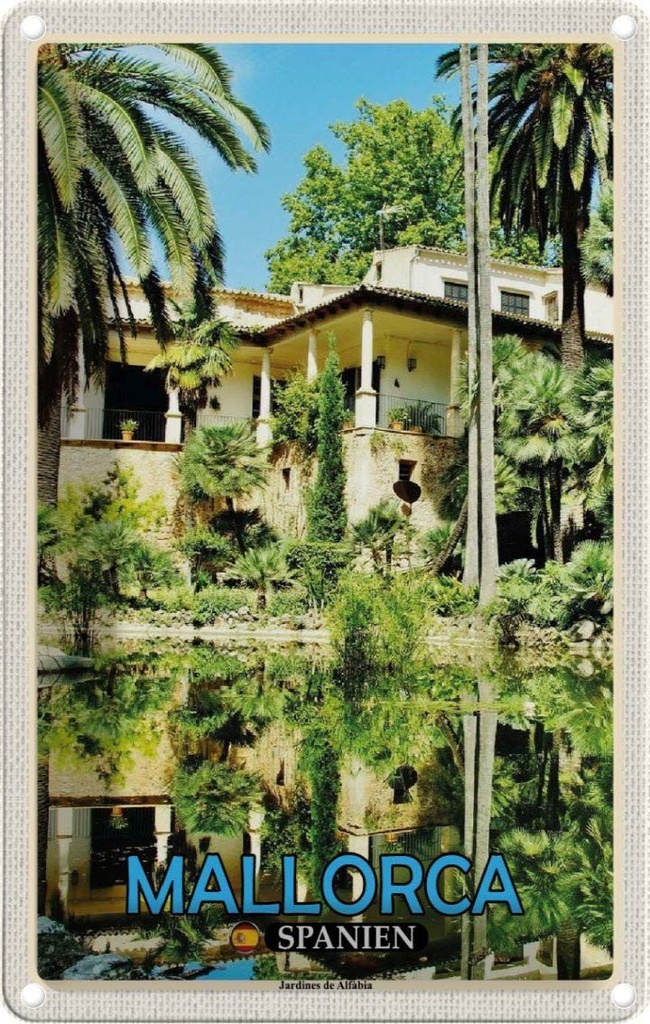 Blechschild 30x20 cm Mallorca Spanien Jardines de Alfabia Bildmotiv Reisemotiv Abenteuer Reisen Urlaub