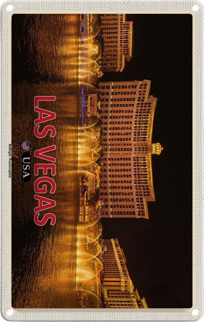 Blechschild 30x20 cm Las Vegas USA Bellagio Wasserspiele Bildmotiv Reisemotiv Abenteuer Reisen Urlaub