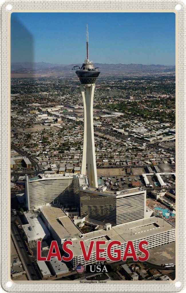 Blechschild 30x20 cm Las Vegas USA Stratosphere Tower Bildmotiv Reisemotiv Abenteuer Reisen Urlaub