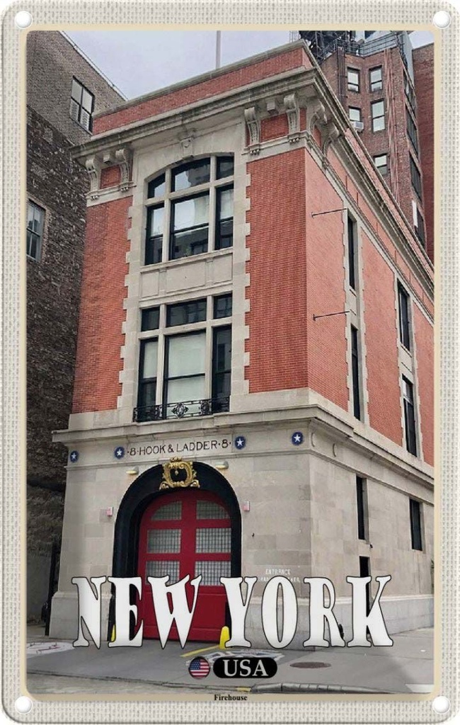 Blechschild 30x20 cm New York USA Firehouse Bildmotiv Reisemotiv Abenteuer Reisen Urlaub
