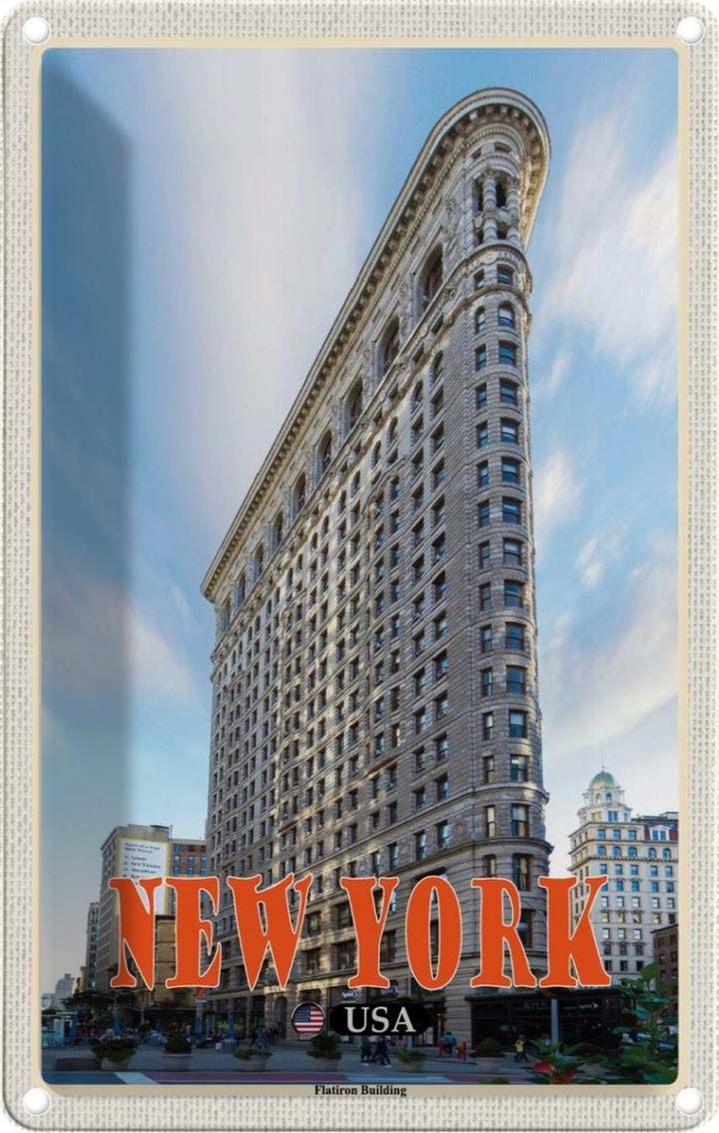 Blechschild 30x20 cm New York USA Flatiron Building Bildmotiv Reisemotiv Abenteuer Reisen Urlaub