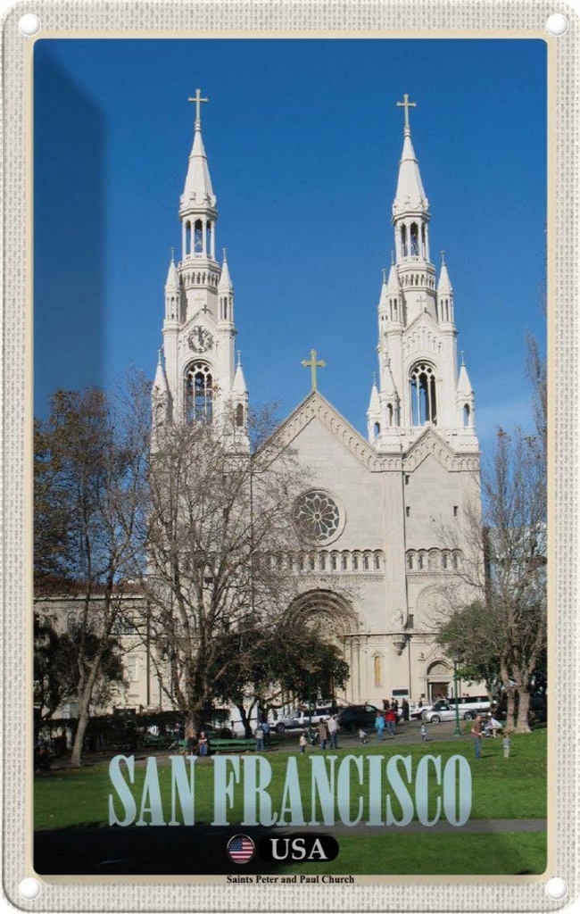 Blechschild 30x20 cm San Francisco Reisen Urlaub Saints Peter and Paul Church Bildmotiv Reisemotiv Abenteuer