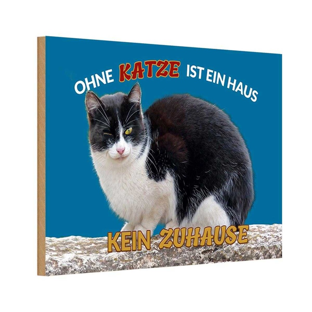 Holzschild 20x30 cm Ohne Katze kein Zuhause Tier Haustier