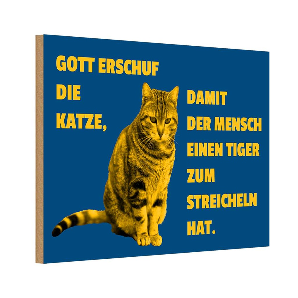 Holzschild 20x30 cm Katze Tiger zum streicheln Tier Haustier