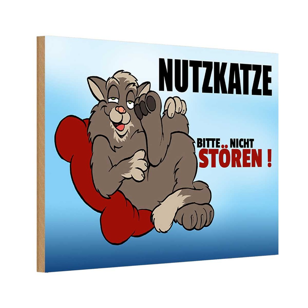 Holzschild 20x30 cm Nutzkatze bitte nicht stören blaues Tier Haustier