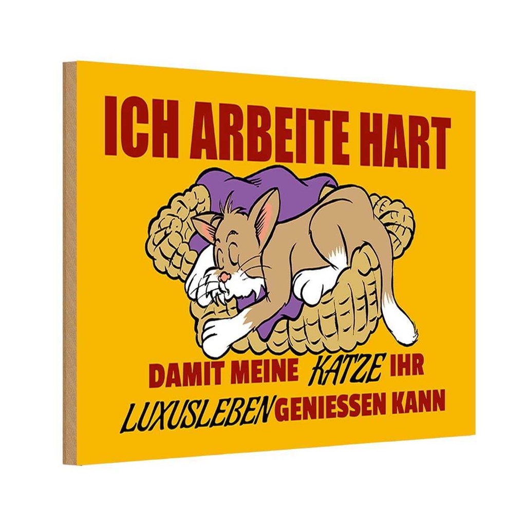 Holzschild 20x30 cm Arbeite damit Katze Luxusleben hat