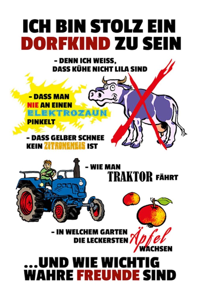 Holzschild 30x20 cm Stolz Dorfkind zu sein weißes Kids Kinder Teens