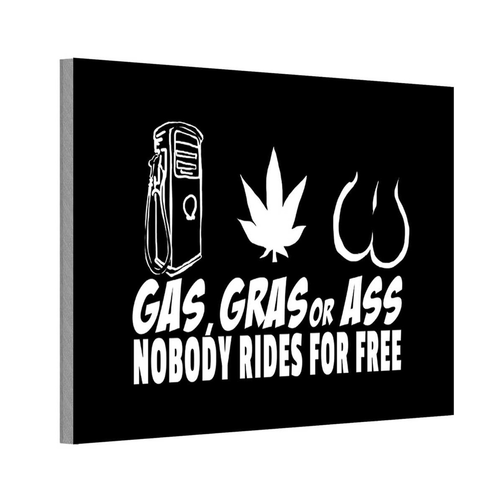 Holzschild 20x30 cm Gas gras ass nobody rides for free Spruch Zitat