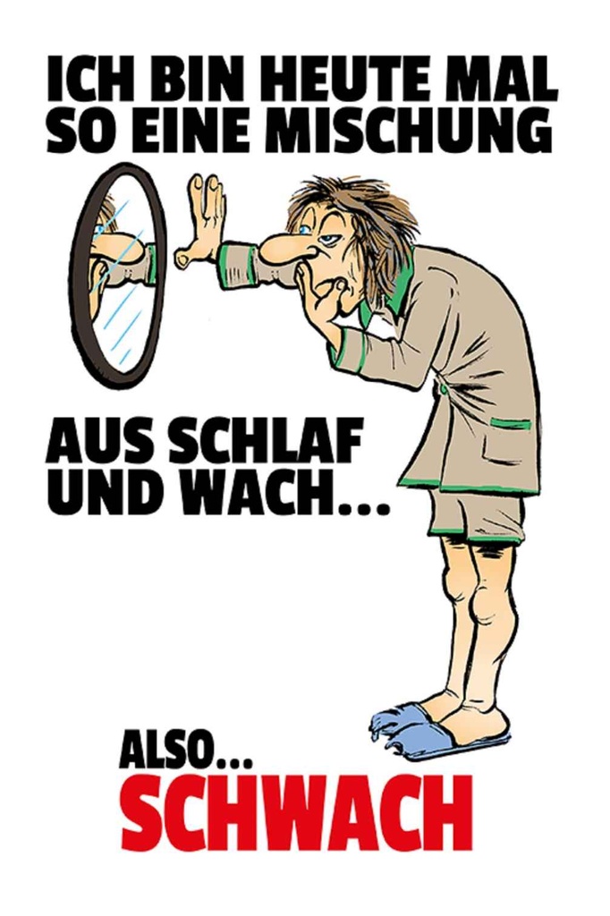 Holzschild 30x20 cm Mischung Schlaf wach also schwach Spruch Zitat