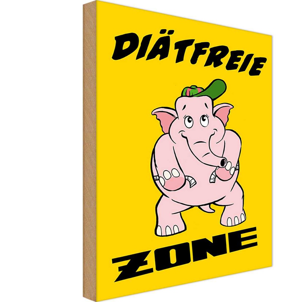 Holzschild 30x20 cm Diätfreie Zone Elefant Dekoration